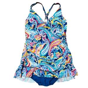 Sweet Escape One‎ Piece Swimsuit Blue Paisley Size 12